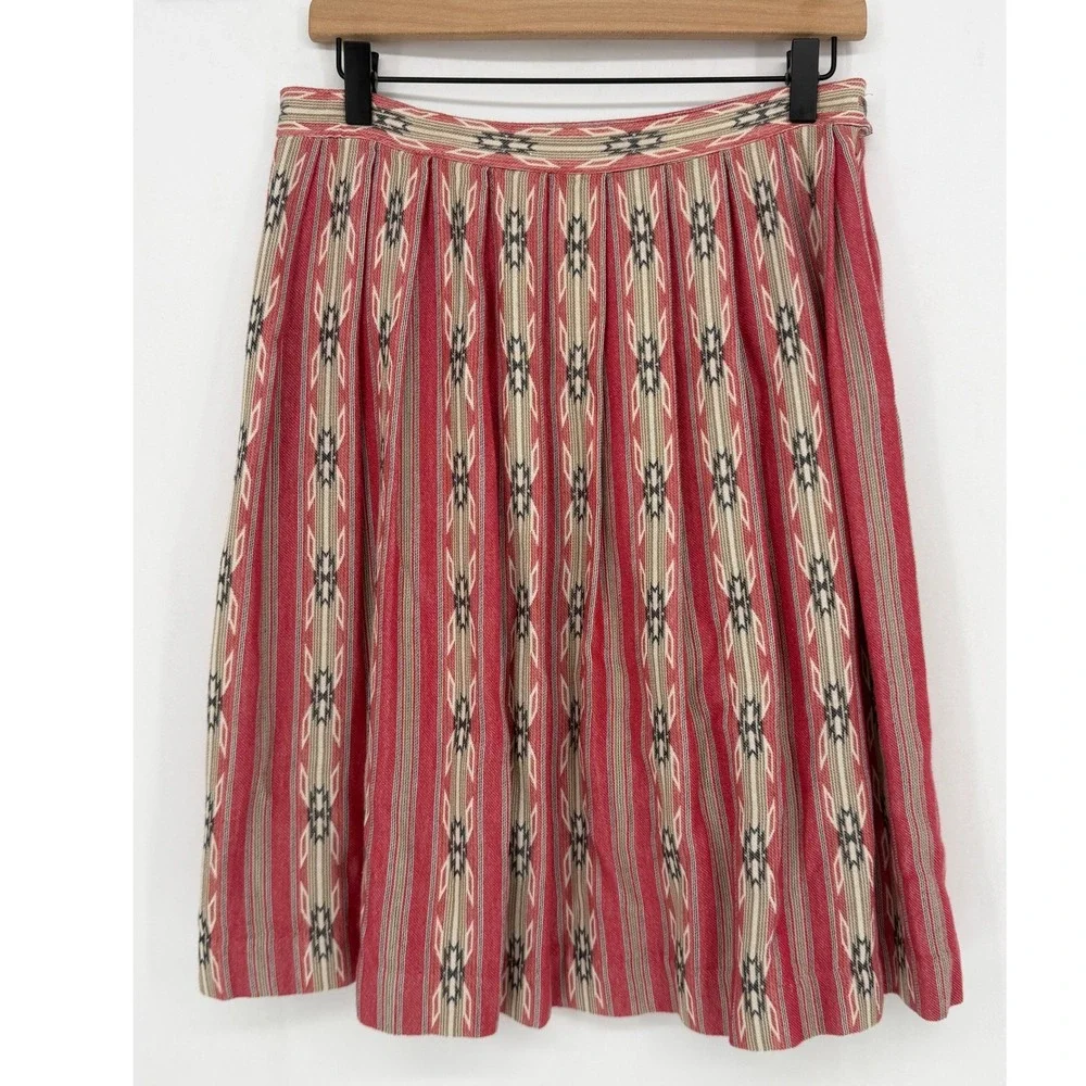 Pendleton Pleated Skirt Womens 6 Red Southwestern Aztec‎ Geometric Cotton Skirt